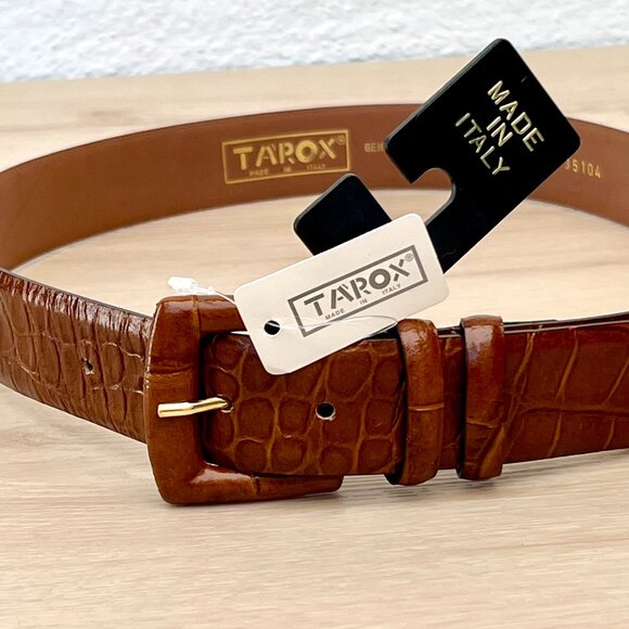 Vintage Tarox Italy 100% Leather Croc Embossed Brown Belt (Large) Dark Academia - Picture 1 of 15
